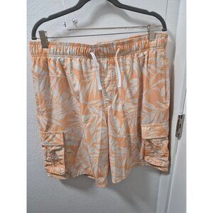 Hollister Mens XL Orange Tropical Cargo Shorts With Stretch Waistband Drawstring